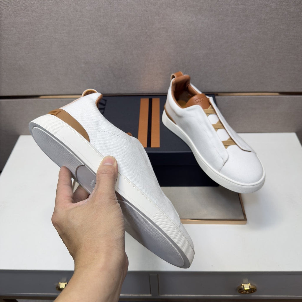 Zegna Men's Tan Accent Low-Top Sneakers